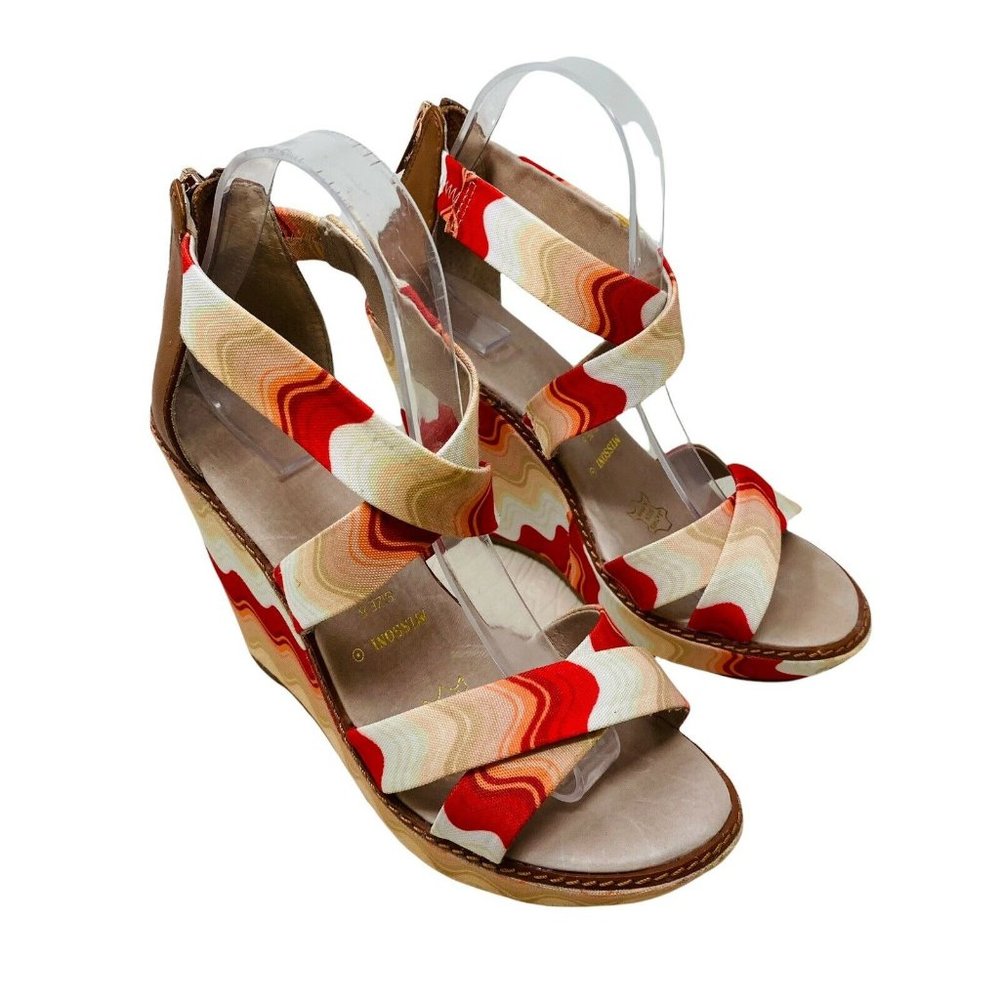 Missoni Target Wedge Sandals Size 8 Red Beige Chevron Pattern Open Toe Shoes
